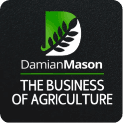 Damian Mason logo with text: The Business of Agriculture featuring a green leaf and black background.