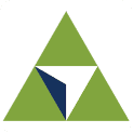 Triangle logo with green and dark blue colors, featuring geometric design elements.