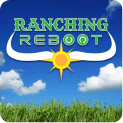 Ranching Reboot logo with sun, grassy field, blue sky, and clouds.